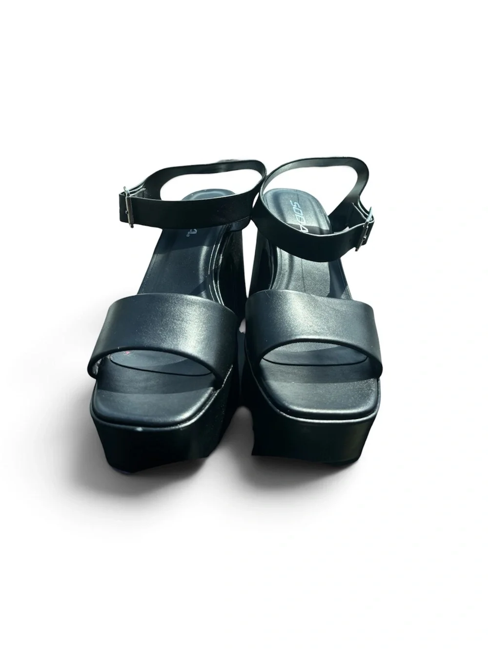 Soda Black Platform Block Heel Sandals with Ankle Strap Size 6